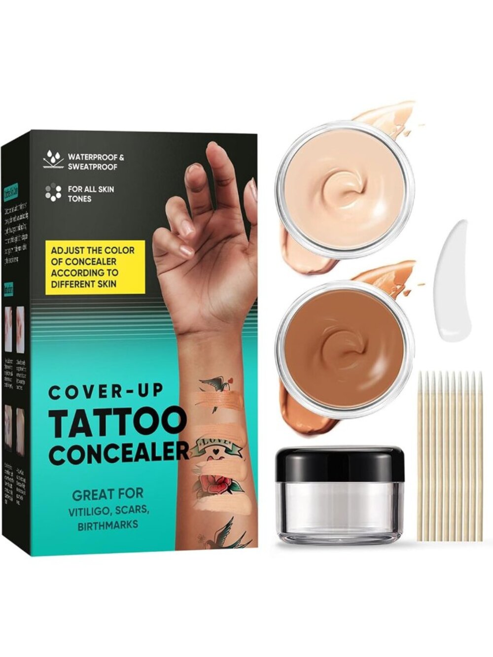 Waterproof Tattoo Cover Up Makeup - 2 Shades Body Concealer for Flawless Skin